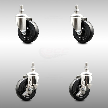 Service Caster 4 Inch 316SS Soft Rubber Wheel Swivel 1/2 Inch Threaded Stem Caster Brakes, 2PK SCC-SS316TS20S414-SRS-121315-2-TLB-2